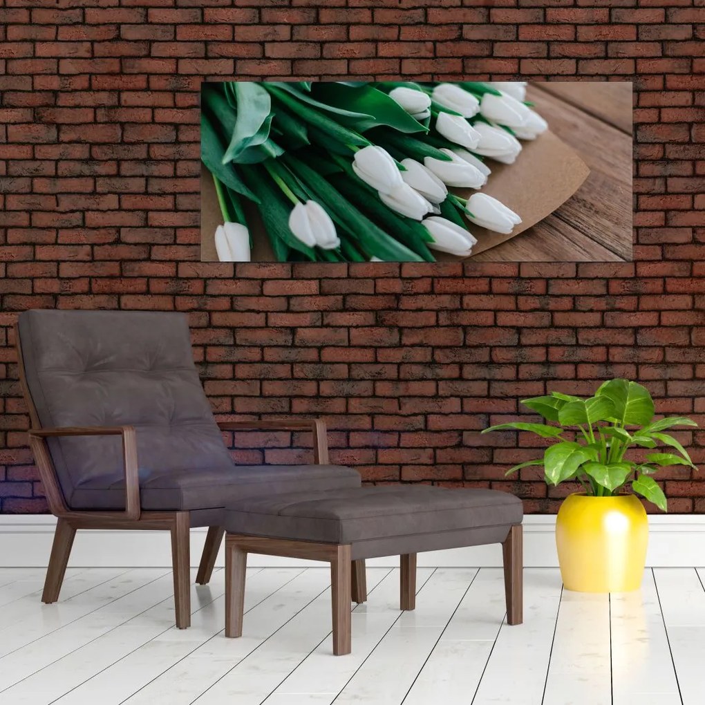 Tablou cu buchet de lalele albe (120x50 cm)