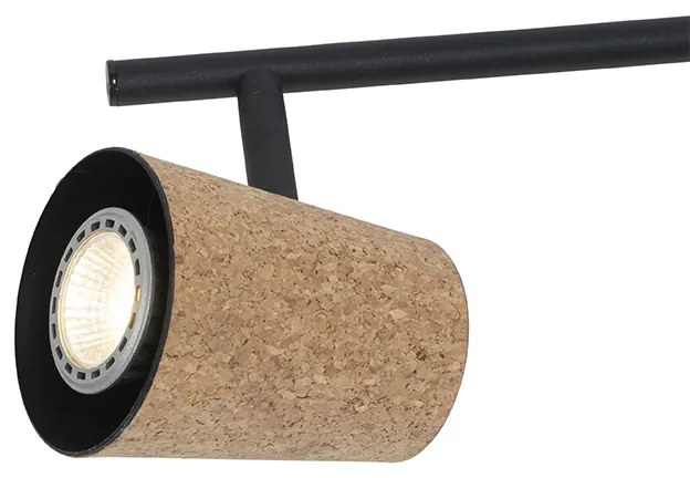 Spotlight de plafon negru cu abajur din plută 4 lumini reglabile - Corky