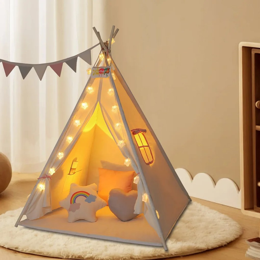 Jurhan Cort tip teepee pentru copii JULIA, 160x120x120cm, bej/roz