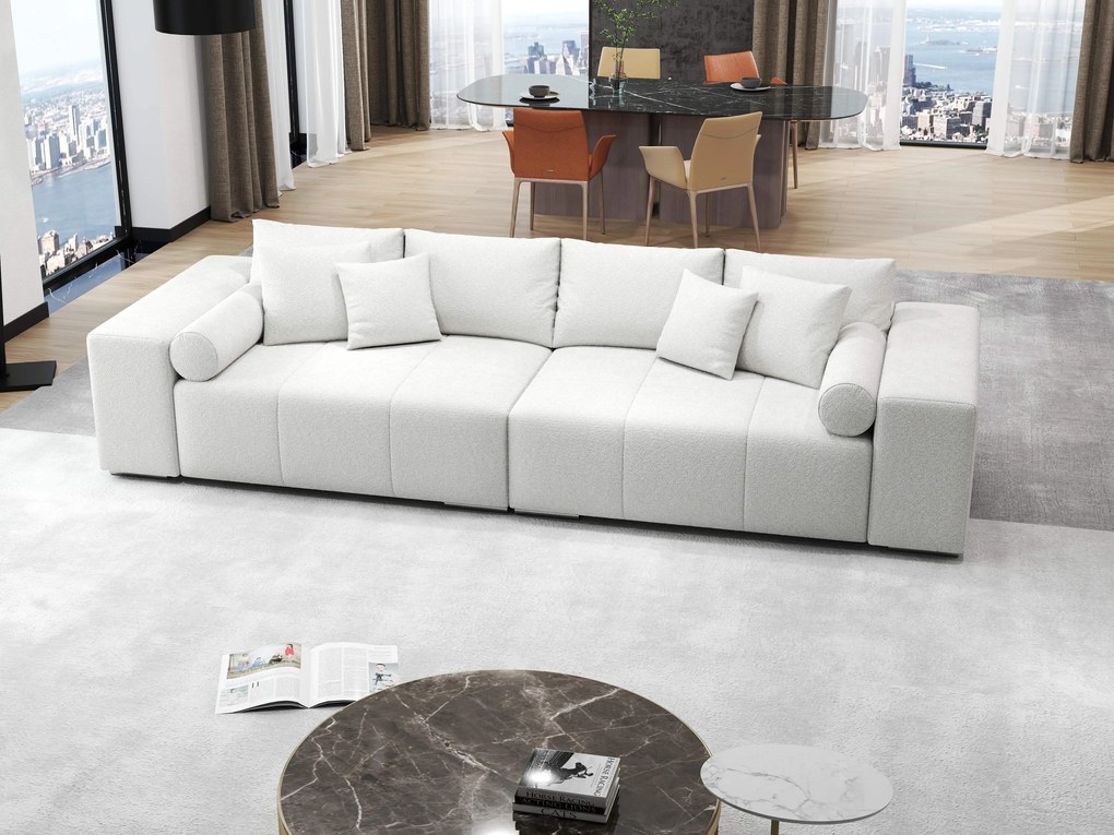 Canapea extensibilă dumonde cu ladă de depozitare si sezut confortabil din spuma high-density, Marbela Euphoria Ivory XXL 295x100 cm