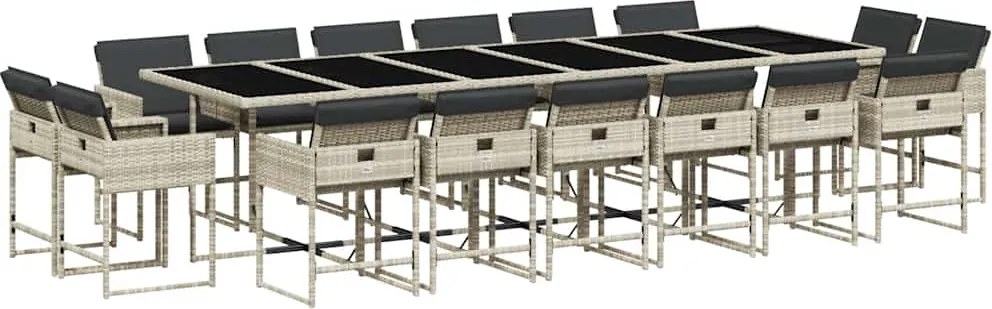 vidaXL Set mobilier de grădină cu perne 17 piese gri deschis poliratan