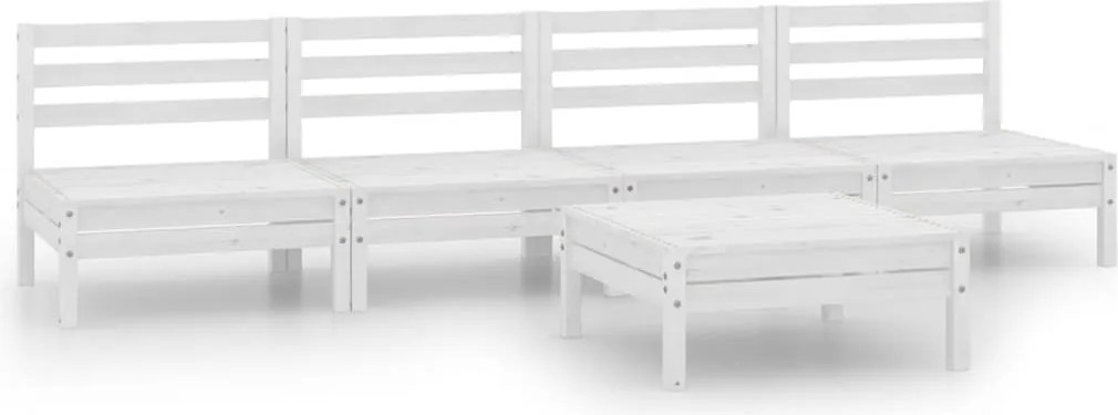 vidaXL Set mobilier de grădină, 5 piese, alb, lemn masiv de pin