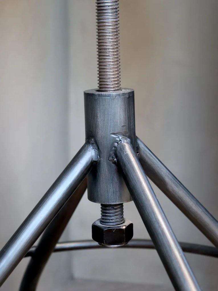 Taburet pivotant din lemn și metal, finisaj natur și negru antichizat, Factory