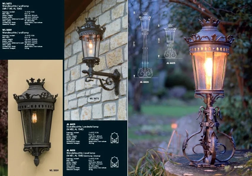 Pendul iluminat exterior din fier forjat, HL 2640