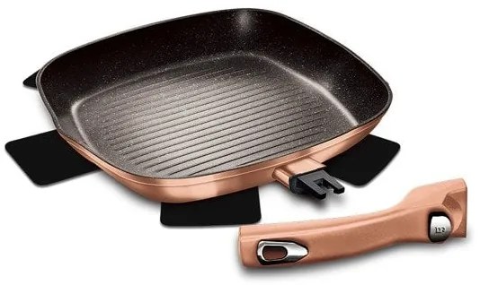 Tigaie grill 28 cm cu maner detasabil, Rose Gold Berlinger Haus BH 1950