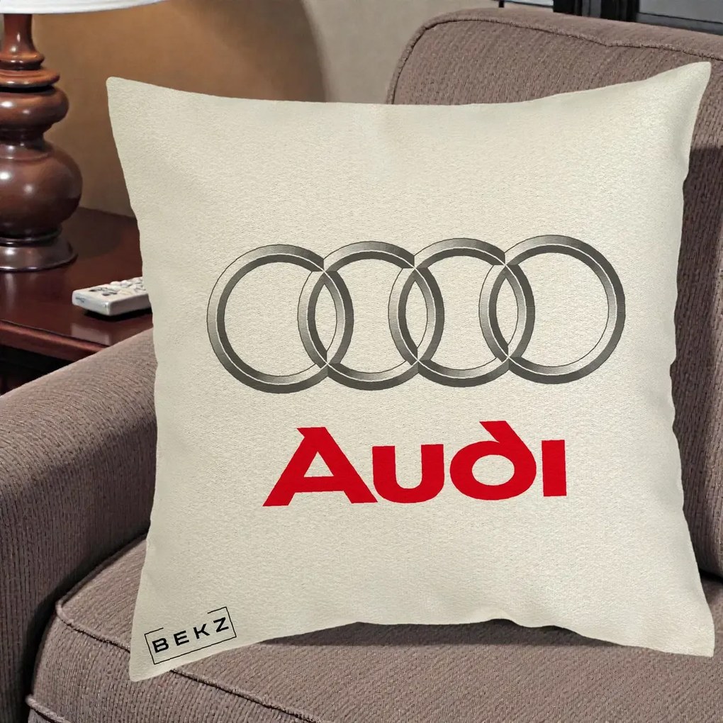 Perna Personalizata cu emblema Audi, 40x40 cm, Ecru, Husa Detasabila, Perna Inclusa, BEKZ®