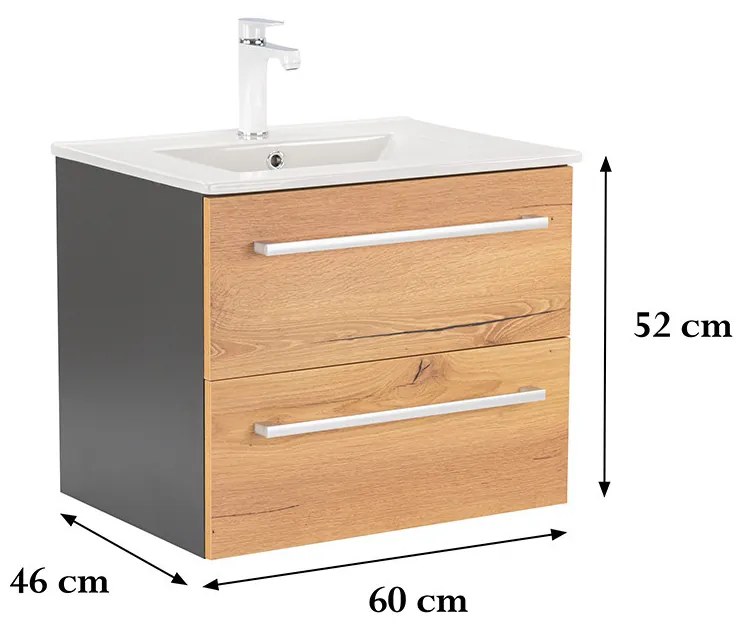 Dulap inferior Vario Clam 60 cu lavoar antracit-stejar