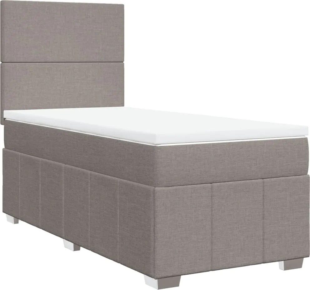 vidaXL Pat box spring cu saltea, gri taupe, 90x190 cm, textil