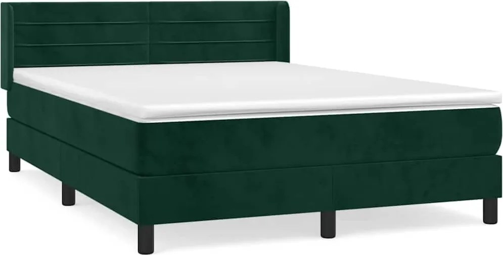 vidaXL Pat box spring cu saltea, verde închis, 140x200 cm, catifea