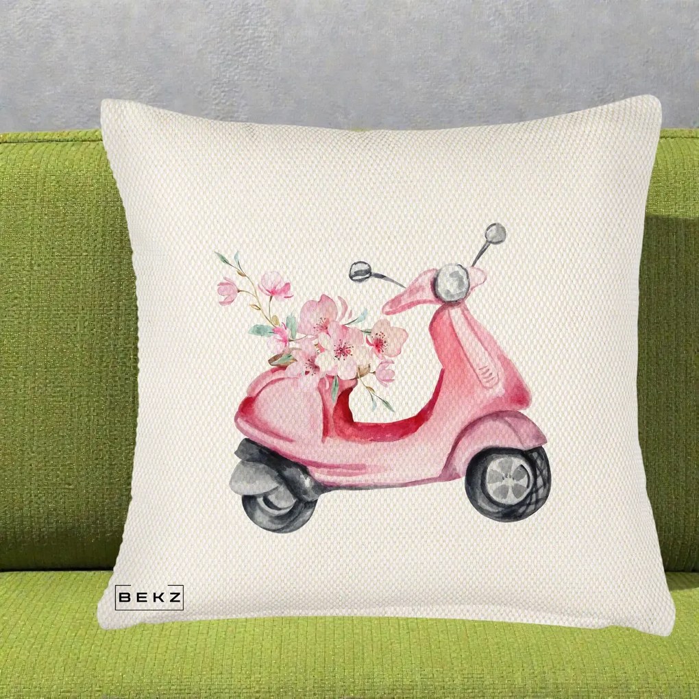 Perna Decorativa Scuter Roz cu Flori Acuarela, 40x40 cm, Crem Reliefat, Husa Detasabila, Perna Inclusa, BEKZ®