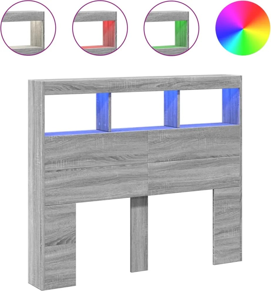 vidaXL Tăblie de pat cu dulap și LED, gri sonoma, 120x17x102 cm