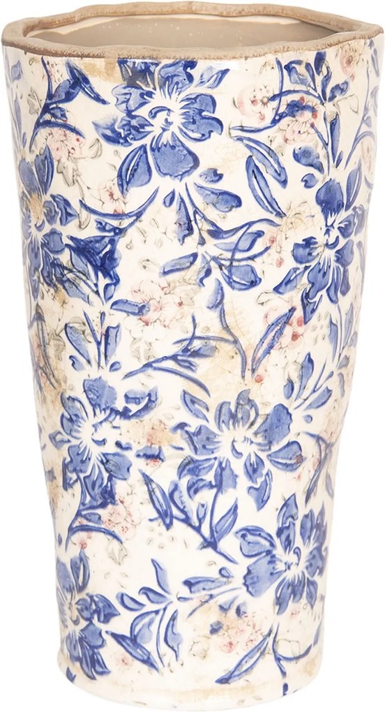 Vaza decorativa ceramica alb albastru Flowers Ø 14 cm x 25 cm