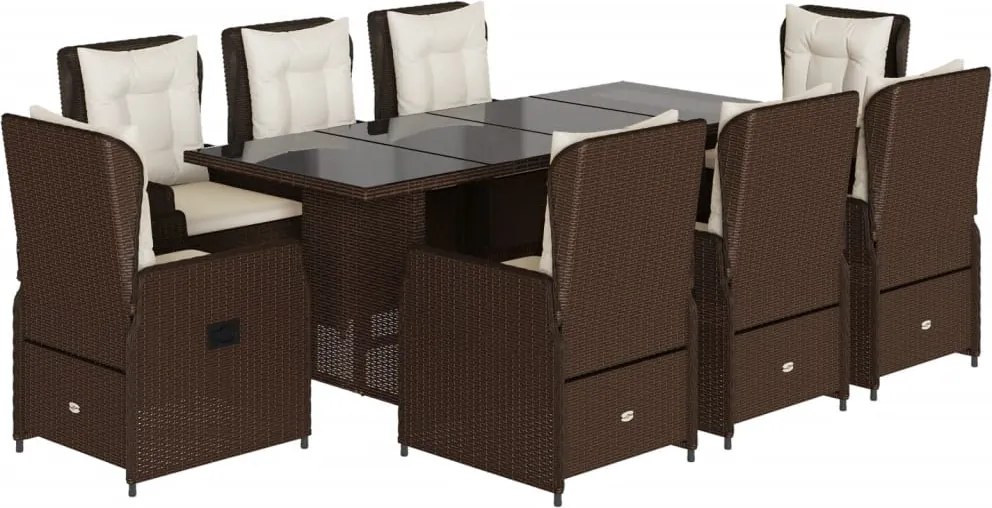 vidaXL Set mobilier de grădină cu perne, 9 piese, maro, poliratan