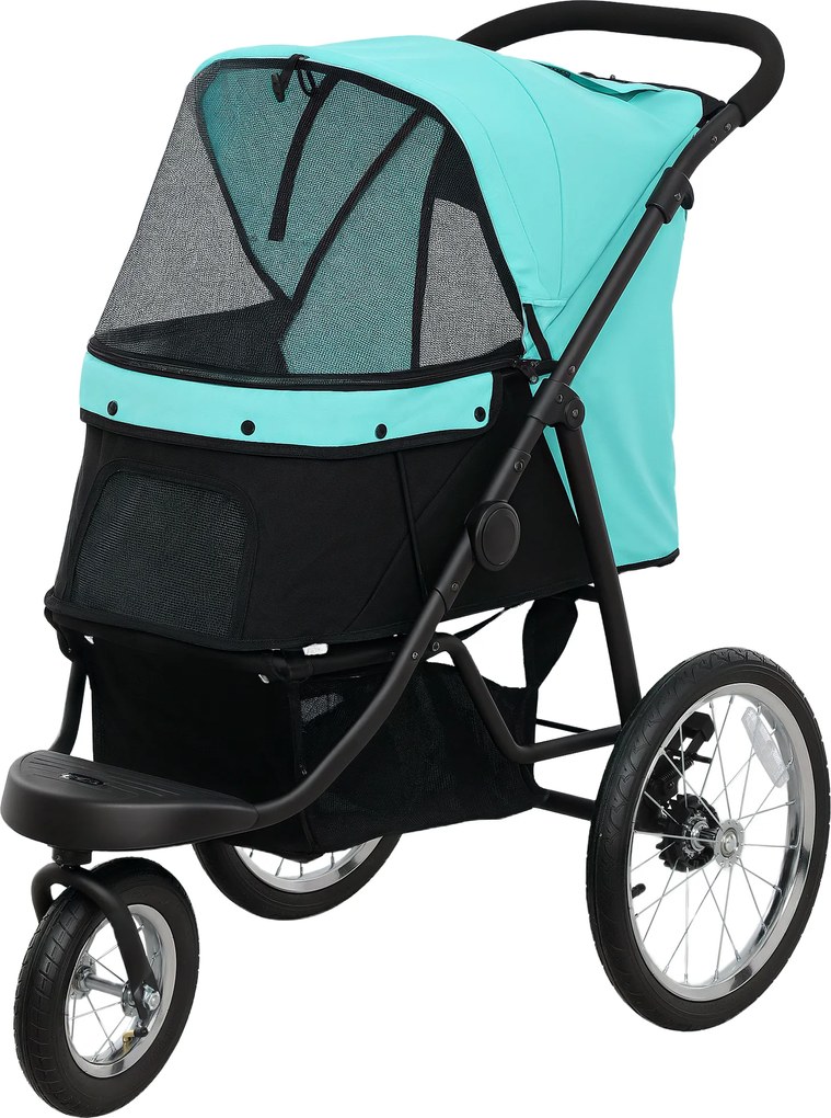 PawHut Cărucior pentru câini, cărucior pentru animale de companie pentru câini și pisici mici, cu coș de depozitare, design pliabil cu un clic, Turcoaz | Aosom Romania