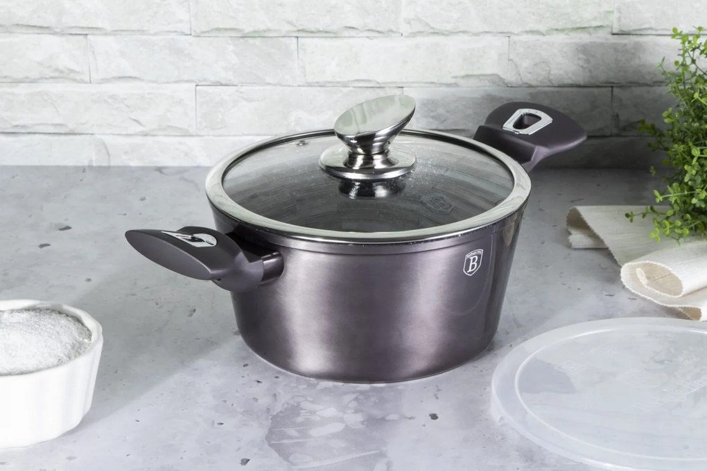 Oala marmorata cu capac 24 cm Carbon Pro Berlinger Haus BH 6893