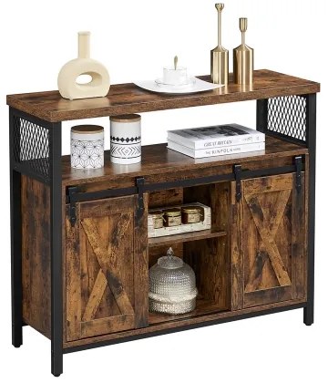 Comodă FIRA cu uși glisante, maro/negru