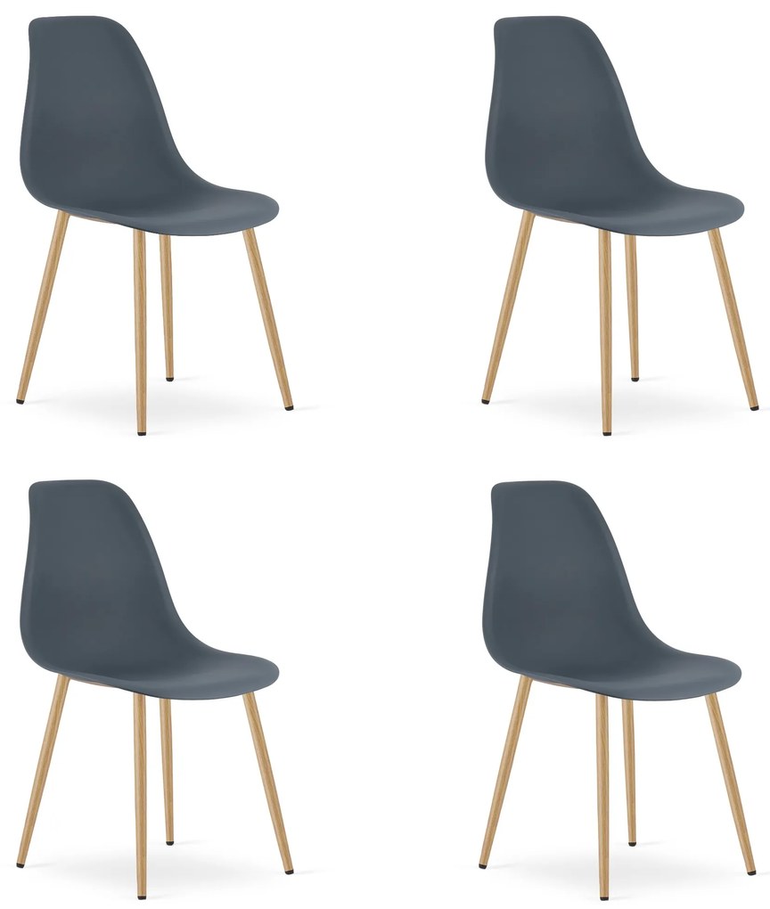Set 4 Scaune Bucatarie/Dining Velo Plus Gri Picioare Metalice Finisaj Lemn