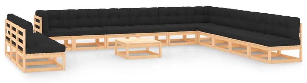Set mobilier gradina cu perne antracit, 14 piese, lemn de pin Maro si negru, 1, Da