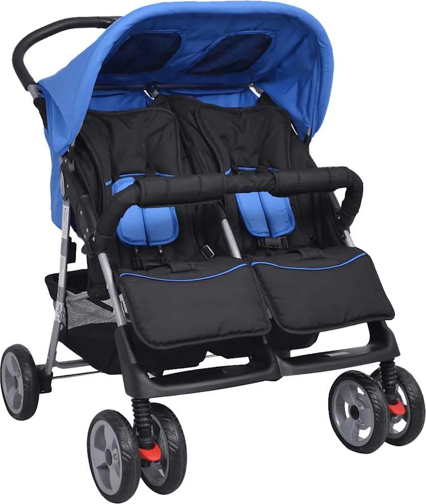 vidaXL Cărucior dublu din oțel, albastru și negru