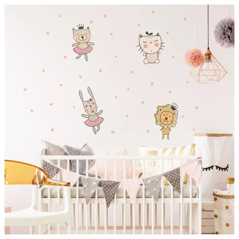 Set autocolante pentru perete Ambiance Scandinavian Animals with Hearts