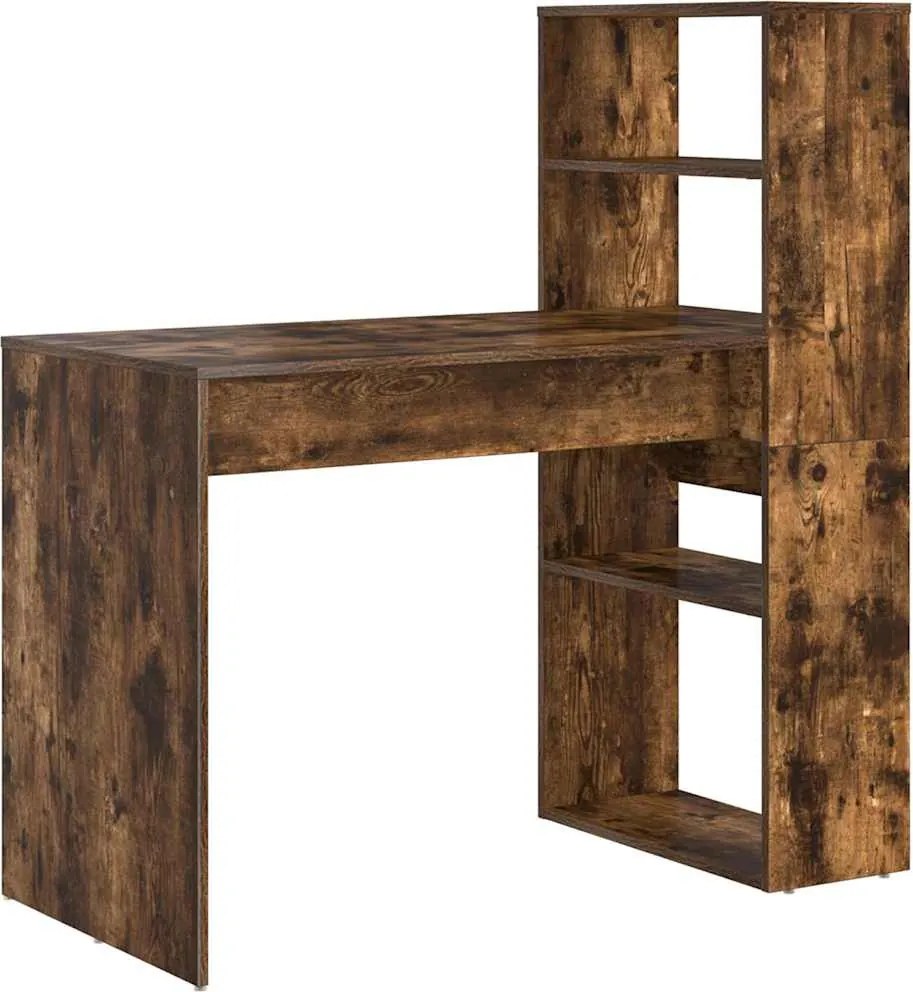 vidaXL Birou cu raft Stejar fumuriu 113 x 54 x 120 cm Lemn compozit