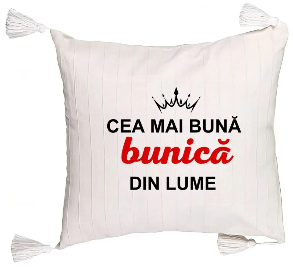 Perna Decorativa cu Franjuri pentru Bunica 9, 45x45 cm, Cu fermoar