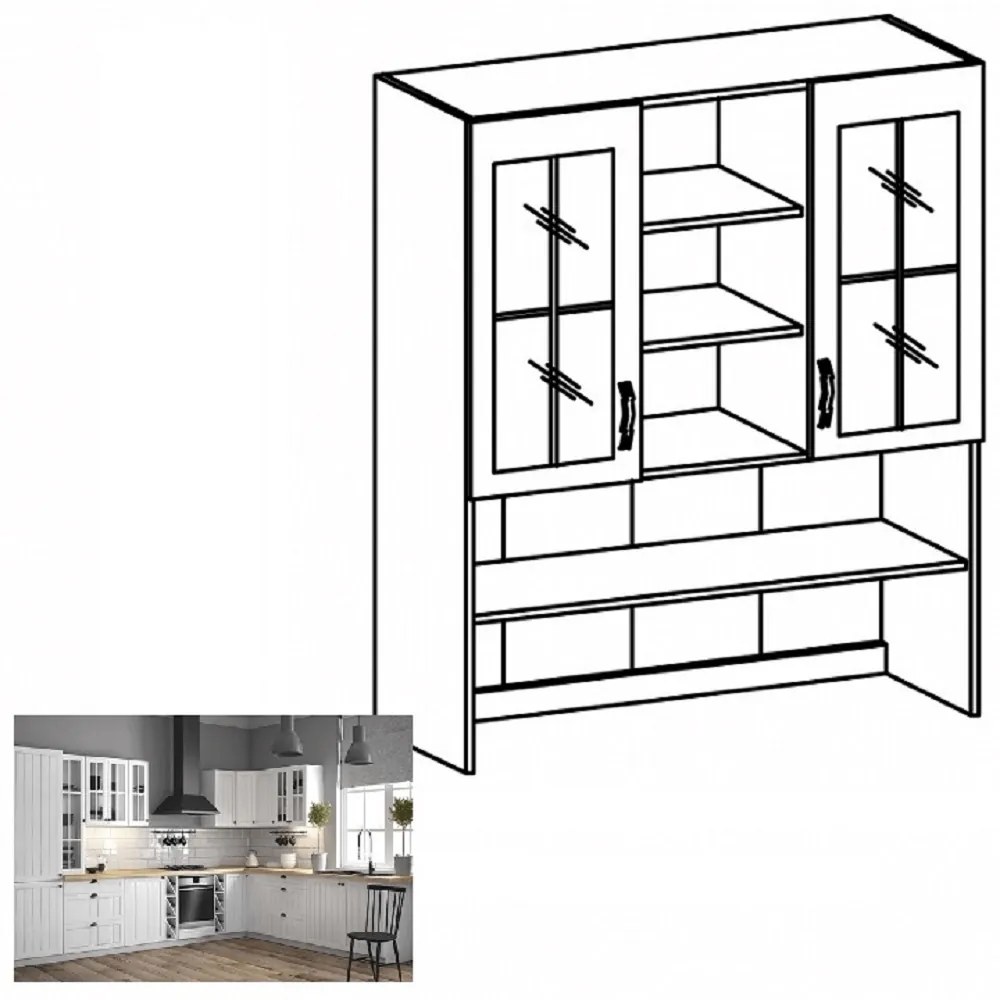 Dulap superior de bucătărie so sticlăm K120 Provense (alb + sosna andersen). 1015191
