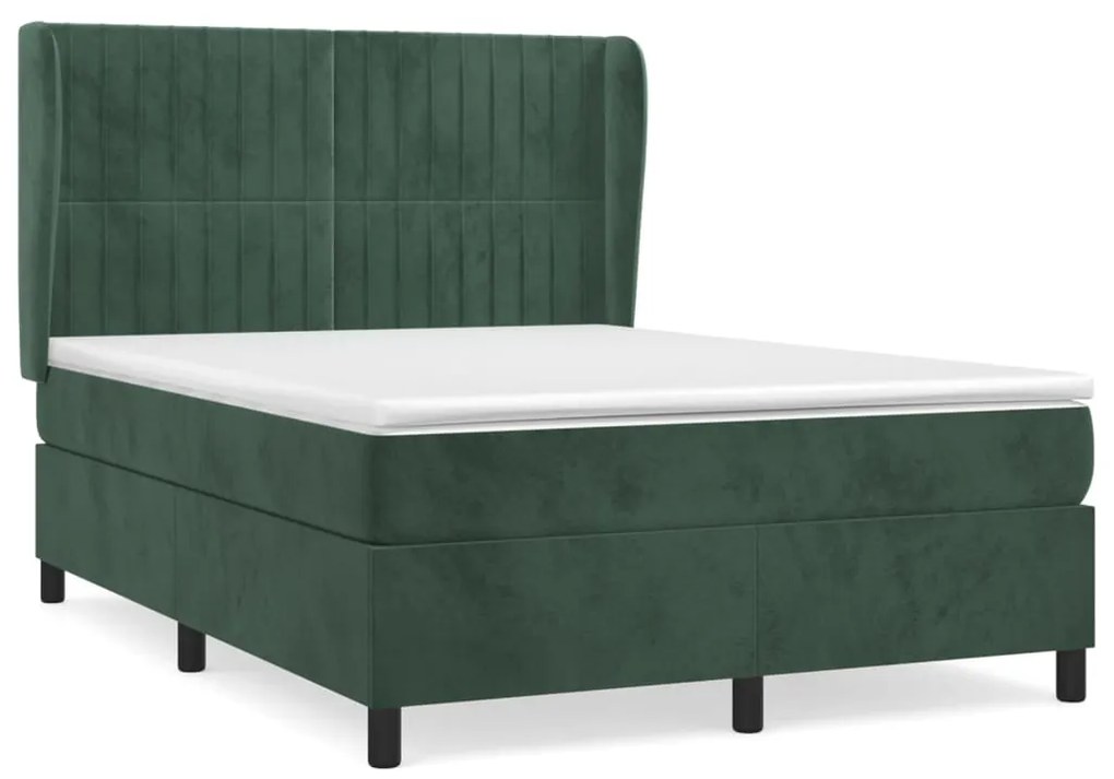 3129336 vidaXL Pat box spring cu saltea, verde închis, 140x200 cm, catifea