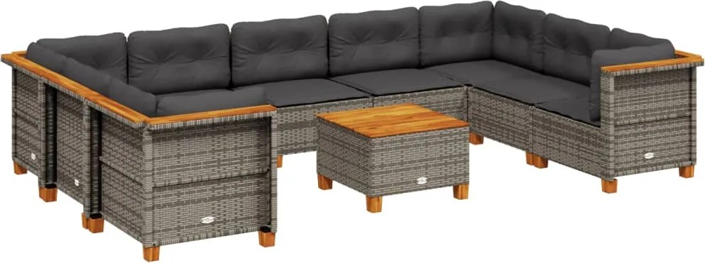 vidaXL Set mobilier de grădină cu perne, 10 piese, gri, poliratan