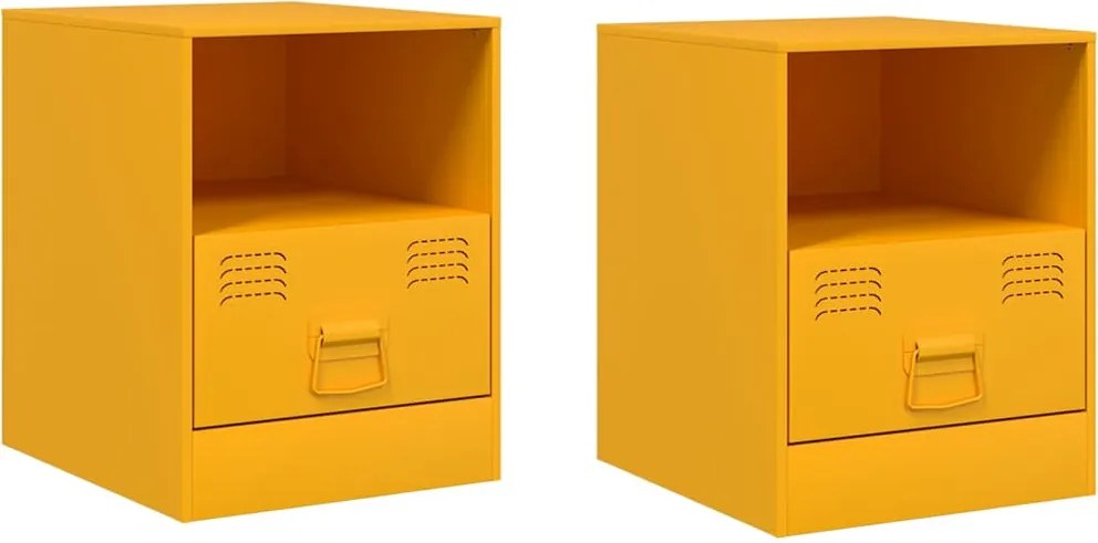 vidaXL Noptiere, 2 buc., galben muștar, 34,5x39x44 cm, oțel