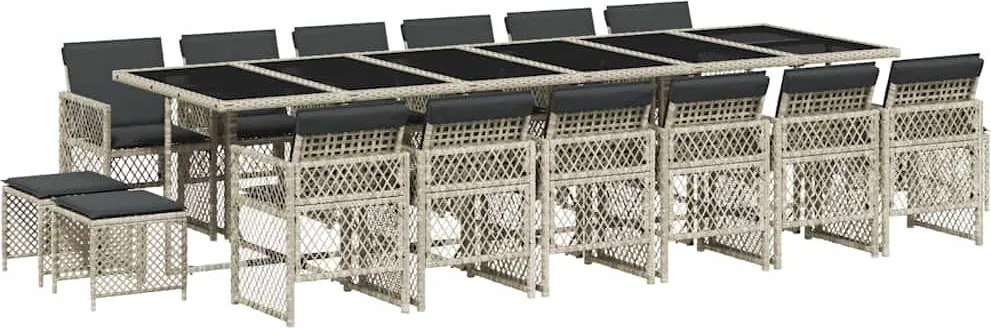vidaXL Set mobilier de grădină cu perne 17 piese gri deschis poliratan
