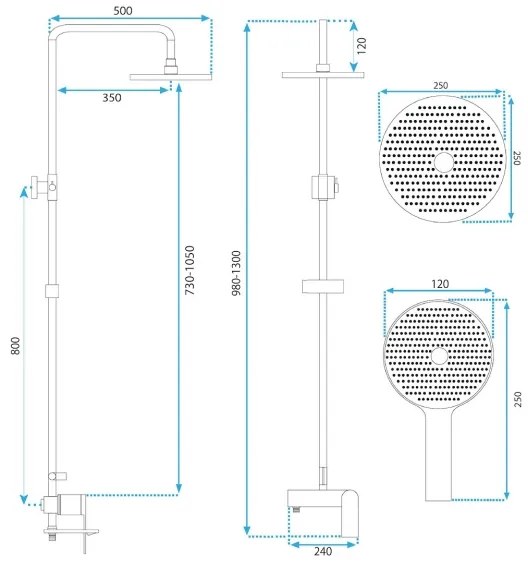 REA-P2400 - Set de duș AVALON cu baterie, finisaj auriu periat