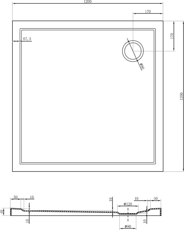 Mexen Flow cadă de duș pătrată slim 120 x 120 cm, alb lucios - 46S101212