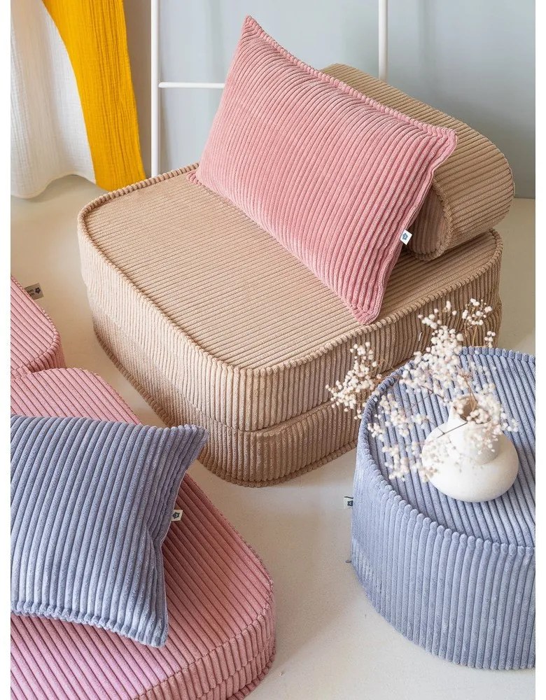 Fotoliu de copii maro deschis cu tapițerie din catifea reiată Flip – Wigiwama