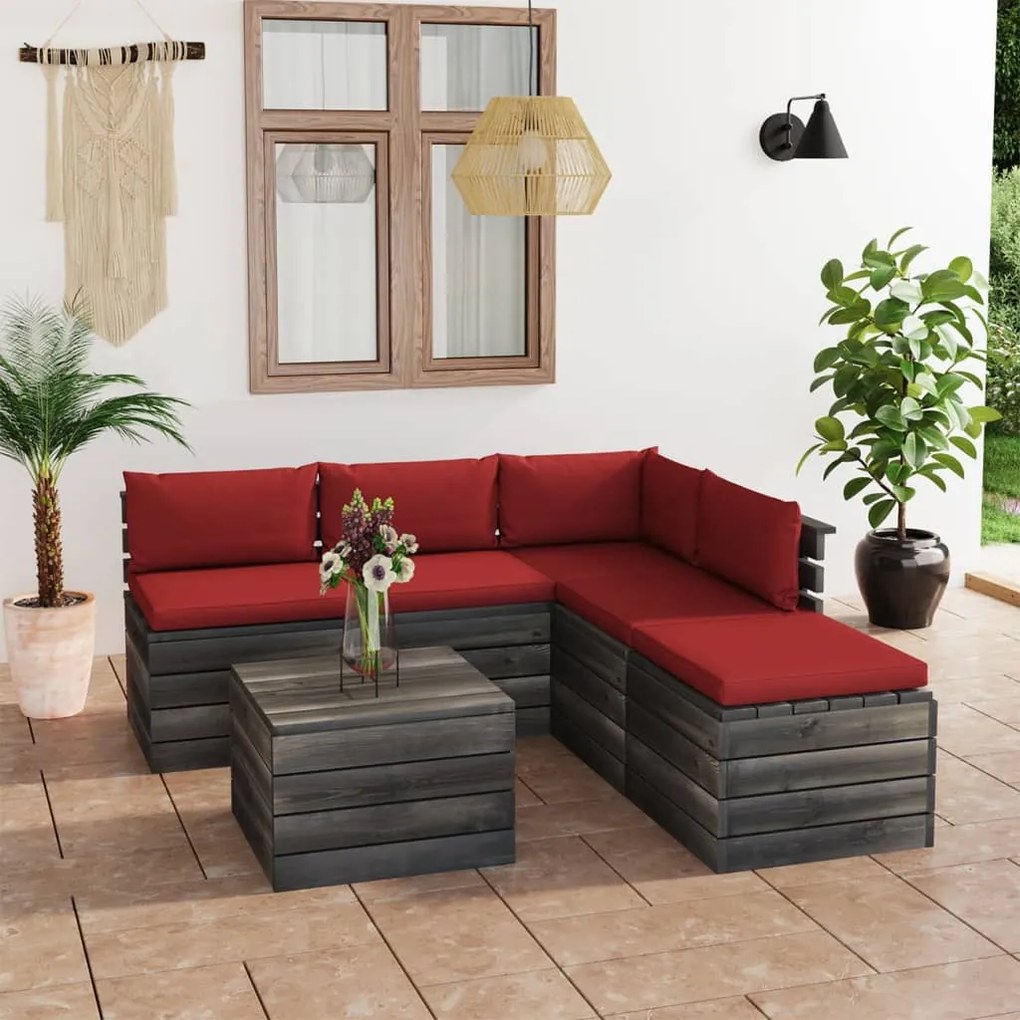 Set mobilier gradina paleti cu perne 6 piese lemn de pin Bordo, 6