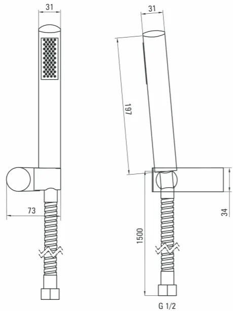 Set de dus cu para, furtun de dus si suport para crom Deante, Round