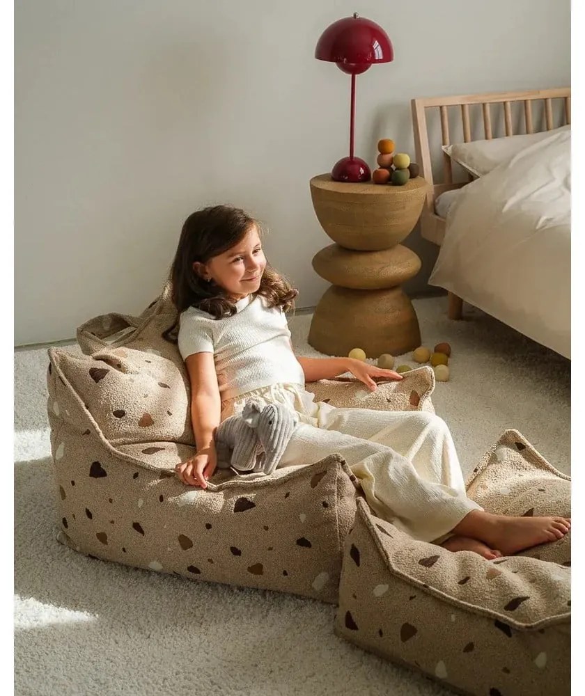 Fotoliu puf pentru copii maro deschis cu tapițerie din țesătură bouclé/cu tapițerie din chenille Terrazzo Chair – Wigiwama