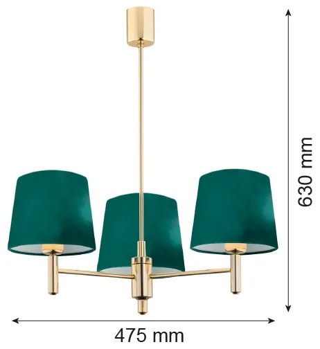 Lustră pe tijă PONTE 3xE27/15W/230V verde/alamă Argon 6192