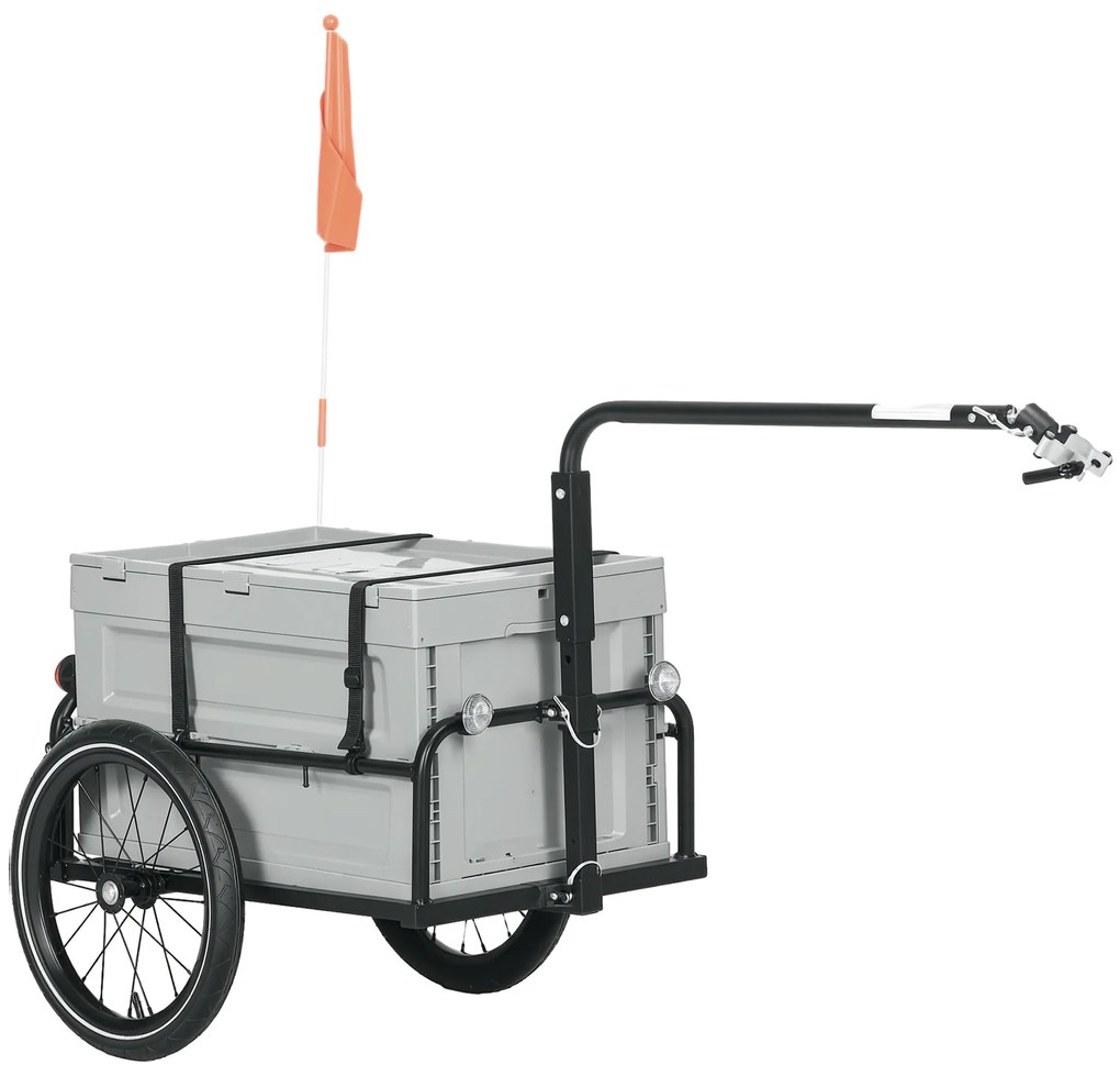 HOMCOM Remorcă pentru bicicletă cu cutie de depozitare detasabilă și pliabilă de 65L, reflectoare de siguranță, capacitate maximă 40KG, gri | Aosom Romania