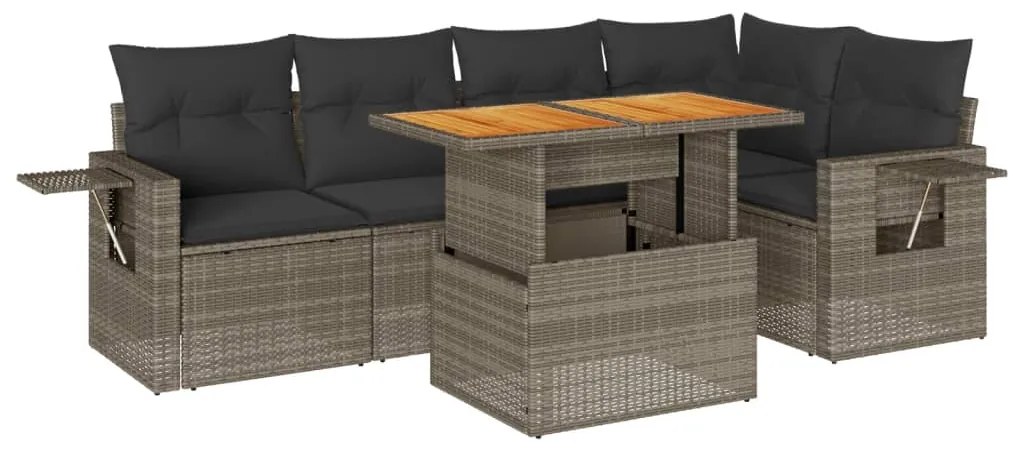 3327154 vidaXL Set mobilier grădină cu perne, 6 piese, gri, poliratan