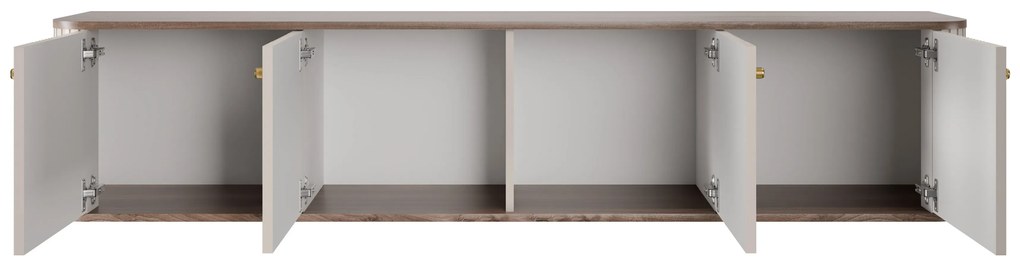 Dulap TV suspendată Vesper 4D 187 cm - cașmir / nuc / mânere aurii