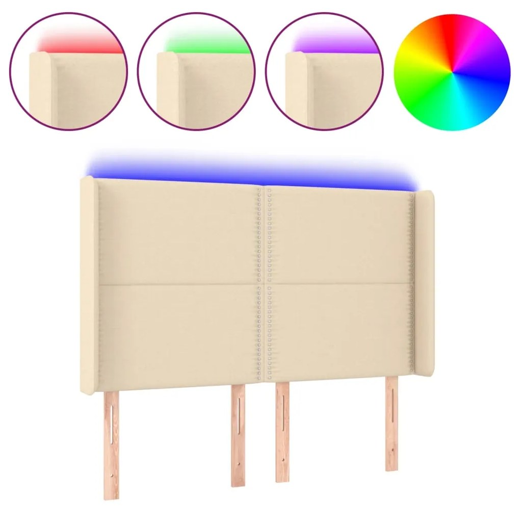 vidaXL Tăblie de pat cu LED, crem, 147x16x118/128 cm, textil
