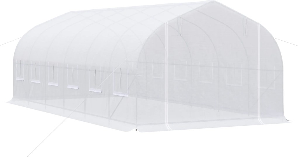 Outsunny Seră pentru Exterior Seră tunel 6x3x2 m Seră de Grădină Mare cu 12 Ferestre și Ușă Rulou cu Fermoar Cadru Metalic pentru Cultivare Plante Alb | Aosom Romania