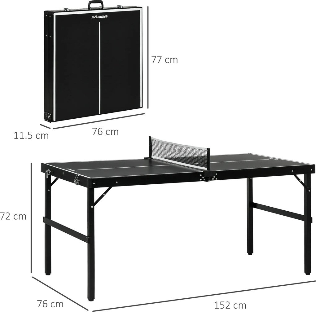 SPORTNOW Set de tenis de masă, pliabil, încuietoare și mâner, cadru din aluminiu, 152x76x72 cm, Negru | Aosom Romania
