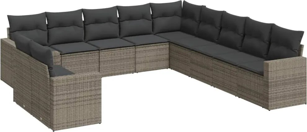 vidaXL Set canapele de grădină cu perne, 11 piese, gri, poliratan