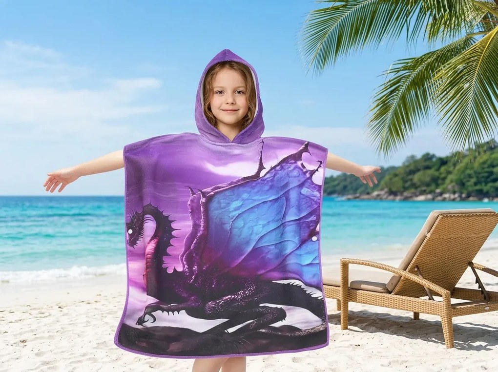 Poncho pentru copii DRAK mov Dimensiune: 60 x 120 cm
