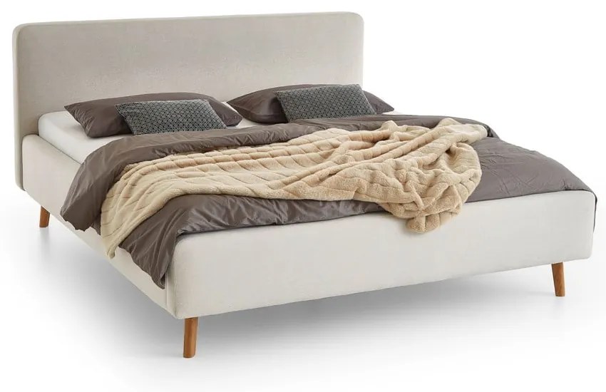 Pat matrimonial crem tapițat cu spațiu de depozitare cu somieră 160x200 cm Mattis – Meise Möbel