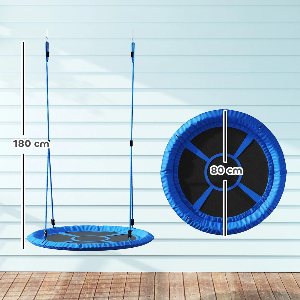AIYAPLAY Leagăn tip cuib, leagăn pentru 2 copii cu corzi reglabile pe înălțime, șezut rotund Ø 80 cm, albastru | Aosom Romania