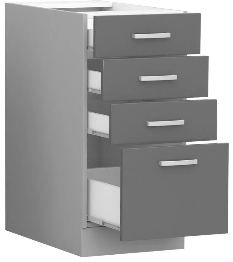 Dulap inferior de bucătărie cu sertare Metaluna 40 D 4S BB (Gri + lucios Alb) . 1103342