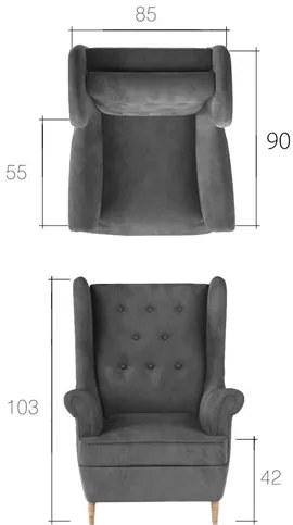 Fotoliu cu urechi Adrianna Typ 08 (gri). 1038968